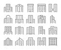 Building icon. Offices, school, hospital, City constructions line icons set. Editable stroke, 64x64 Pixel perfect.