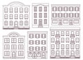 Building icon. Set in line art flat design. Outline houses isolated on white background. Vector illustration Royalty Free Stock Photo