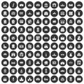 100 building icons set black circle