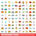100 building icons set, cartoon style Royalty Free Stock Photo