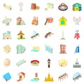 Building icons set, cartoon style