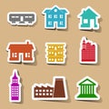 Building icons set on color stickers Royalty Free Stock Photo