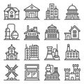 Building Icons Set. Goverment, Industrial and Live Construction. Vector