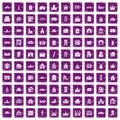 100 building icons set grunge purple Royalty Free Stock Photo