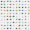 100 building icons set, isometric 3d style Royalty Free Stock Photo