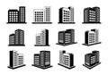 Building icons set and perspective company vector collection on white background, Black line hotel condo and apartment illustratio