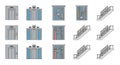 Building Infrastructure Elements Vector Set: Elevators, Utility Panels, and Staircases Royalty Free Stock Photo