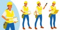 Building inspector woman poses set for infographics or advertisement