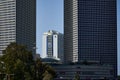 Building with Israeli flag on it in the center of Azrieli towers.Tel-Aviv,Israel. Royalty Free Stock Photo