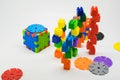 Building kit. details of a different form from plastic color children`s designer for construction