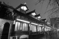 Building of zhaixiangzi alley night sight, black and white image