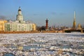 Building of Kunstkamera, Rostralnaya column, Saint-Petersburg, R Royalty Free Stock Photo