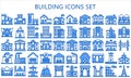 building and landmark blue color icons set