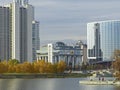 The building of the Legislative Assembly, the hotel `Hayat`. Verkh-Isetskiy pond, promenade, city center, plotinka. Yekaterinburg