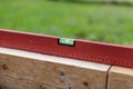 Building level lies. measure the horizon by building level. measuring device joiner bu Royalty Free Stock Photo