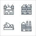building line icons. linear set. quality vector line set such as factory, sydney opera house, houses