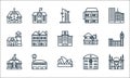 building line icons. linear set. quality vector line set such as taj mahal, sydney opera house, castle, institute, airport,