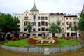 View of the Bressanone Brixen Town Hall with the city\'s coat of arms made of flowers. South Tyrol, Italy Royalty Free Stock Photo