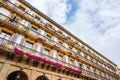 Beautiful old building with vibrant flowers in Donosti San Sebastian Spain Royalty Free Stock Photo