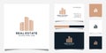 Building logo with line art style. city building abstract for logo design inspiration and business card design Royalty Free Stock Photo