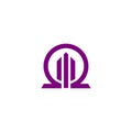 Purple omega symbol, for a building business with the initials omega.