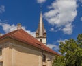 Building of Lutheran Cathedral of Saint Mary Biserica Evanghelica is dominated by the seven level tower Royalty Free Stock Photo