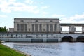 Building of the machine hall of the Uglich hydroelectric power station. Yaroslavl region