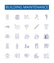 Building maintenance line icons signs set. Design collection of Repair, Cleaning, Painting, Gardening, Mowing