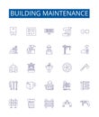Building maintenance line icons signs set. Design collection of Repair, Cleaning, Painting, Gardening, Mowing