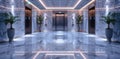 Building with marble floor and elevators, showcasing modern interior design Royalty Free Stock Photo