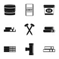 Building material icon set, simple style