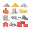 Building materials flat vector illustrations set. Cement, sand and gravel piles. Construction, renovation works supplies Royalty Free Stock Photo