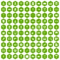 100 building materials icons hexagon green