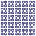 100 building materials icons hexagon purple