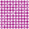 100 building materials icons hexagon violet