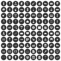 100 building materials icons set black circle