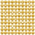 100 building materials icons set gold