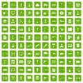 100 building materials icons set grunge green