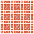 100 building materials icons set grunge orange