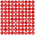 100 building materials icons set red