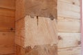 Building materials made of wood. Glued beams. Wooden beams in the groove. Royalty Free Stock Photo