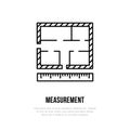 Building measurements. Architectural plan, engineering vector flat line icon. Technical drawing illustration, sign Royalty Free Stock Photo