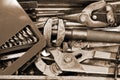 Building and measuring tools. Collection of old tools on a wooden background. Royalty Free Stock Photo