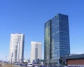 Building in Minsk modern architecture, office building and new residential apartment building with clear blue sky