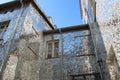 Building with mirrored walls. Facade of building made of mirror fragments