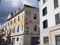 Building with modern comix paintings on the walls to Rome in Italy.