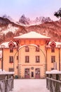 The building of Montenvers railway station in winter