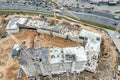 Building new apartment blocks in residential area. aerial top view. Royalty Free Stock Photo