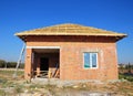 Building new bricks finnish sauna house construction exterior. Royalty Free Stock Photo