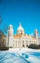 Building of the new city hall of the city of Hanover against clear blue sky on a winter day. Royalty Free Stock Photo